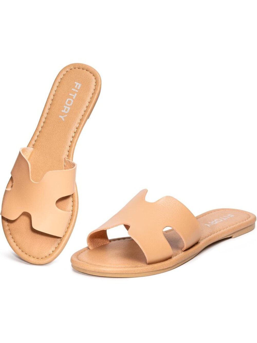 Women's Camel Faux Leather Comfortable Casual Fashion Round Toe Flat Sandals